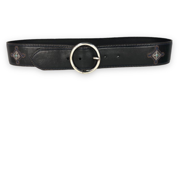 Brighton Black Embellished Embroidered Leather Belt Silver Buckle Medium… - Picture 15 of 15